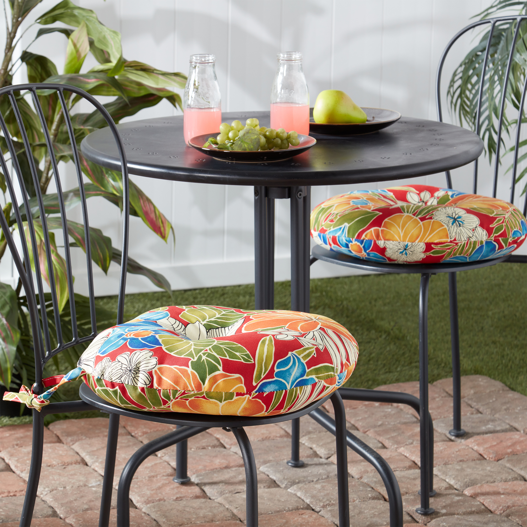 Greendale Home Fashions Aloha Red Floral 15 in. Round Outdoor Reversible Bistro Seat Cushion (Set of 2) - image 2 of 5