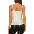 thumbnail image 3 of Allegra K Women's  Sleeveless Crop Camisole Contrast Panel Sequin Vest Chiffon Tank Tops, 3 of 6