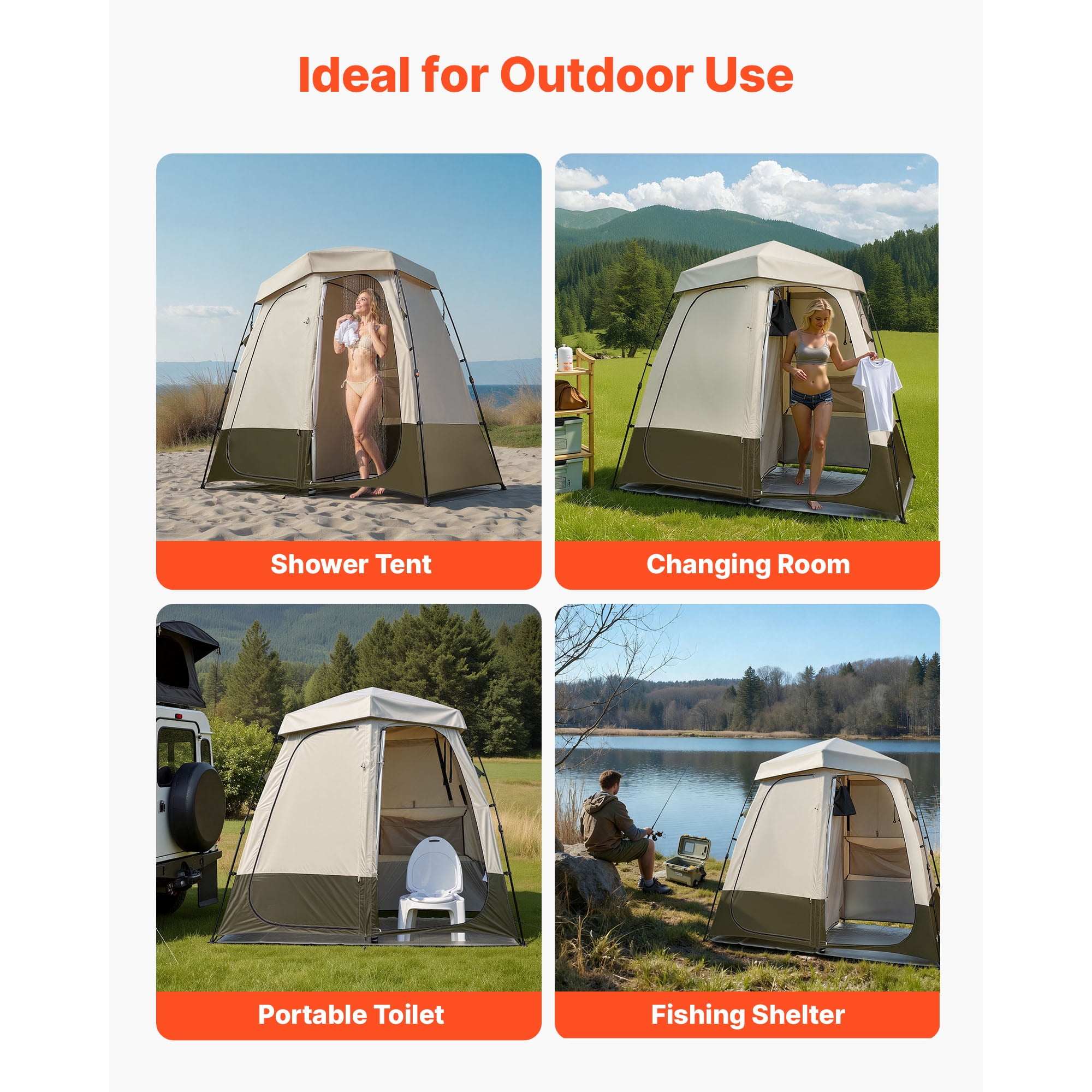 KFFKFF Portable 2-Room Privacy Tent for Camping, Foldable Changing Room with Ground Stakes, Ropes, Carry Bag, and Crossbar, Made of Durable 150D Oxford Fabric with Silver Coating