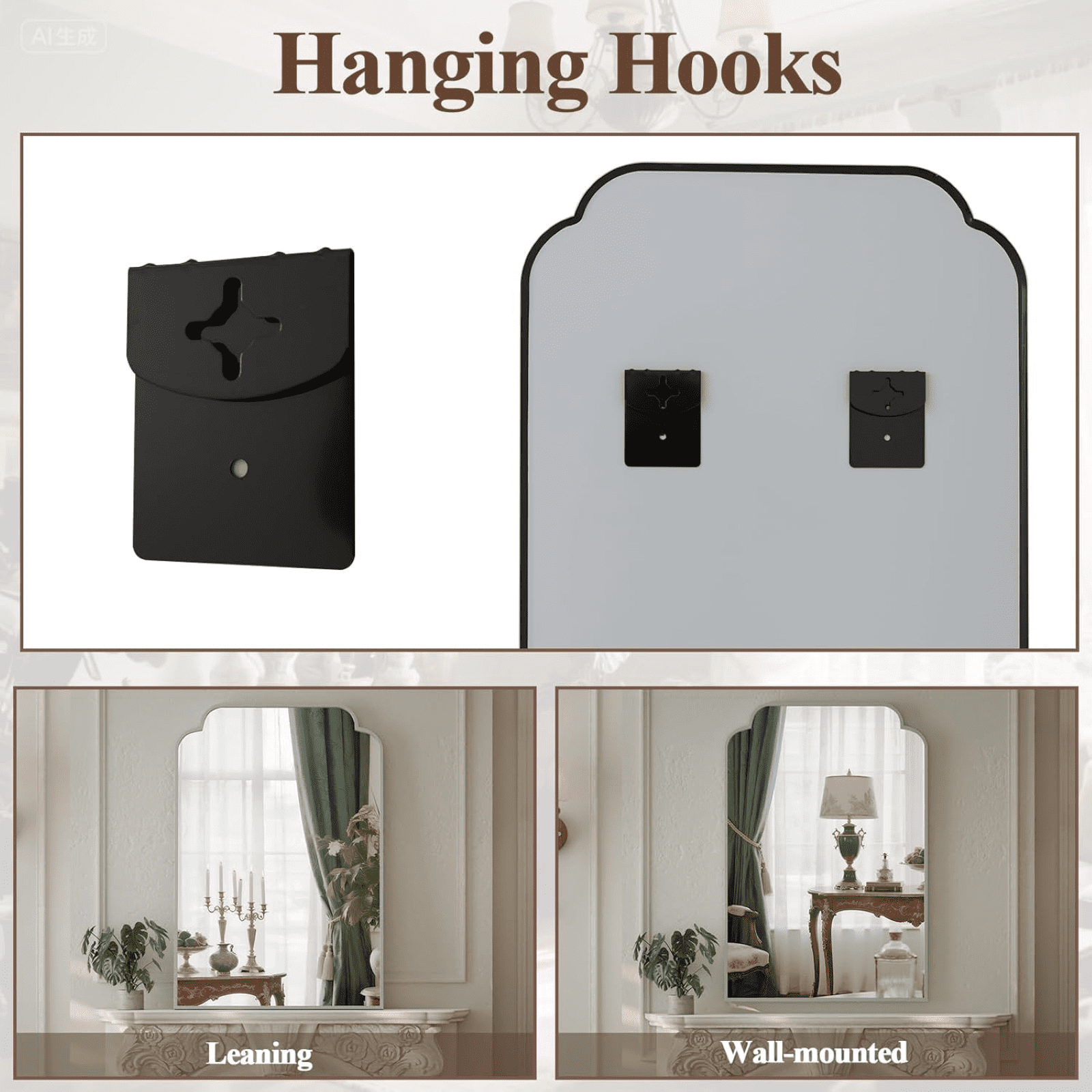 GRAHMCY 40"x30" Bathroom Mirror Arched Wall-Mounted Leaning Vanity Mirror with Deep Frame, Silver