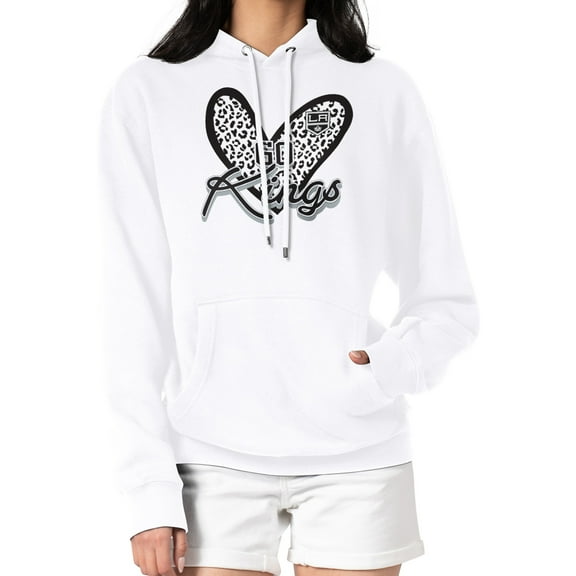 Women's G-III 4Her by Carl Banks White Los Angeles Kings Animal Print Heart Fleece Pullover Hoodie