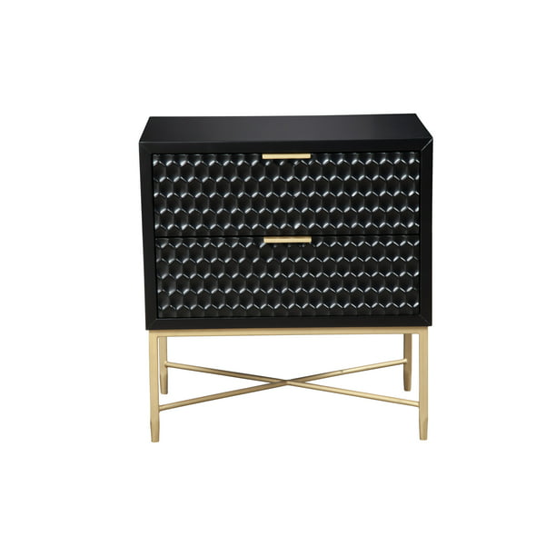 Black Pearl Nightstand Com, Textured Gold Accent Bedside Table