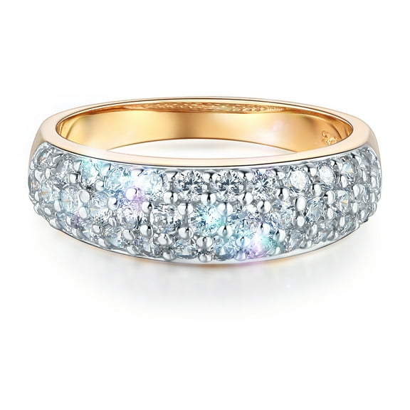 Wellingsale Ladies Solid 14k Yellow Gold Polished CZ Cubic Zirconia Pave Wedding Band - Size 4