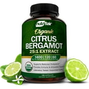 NutriFlair Organic Citrus Bergamot Supplement for Heart Health & Metabolism, 25:1 Extract, 120 Caps