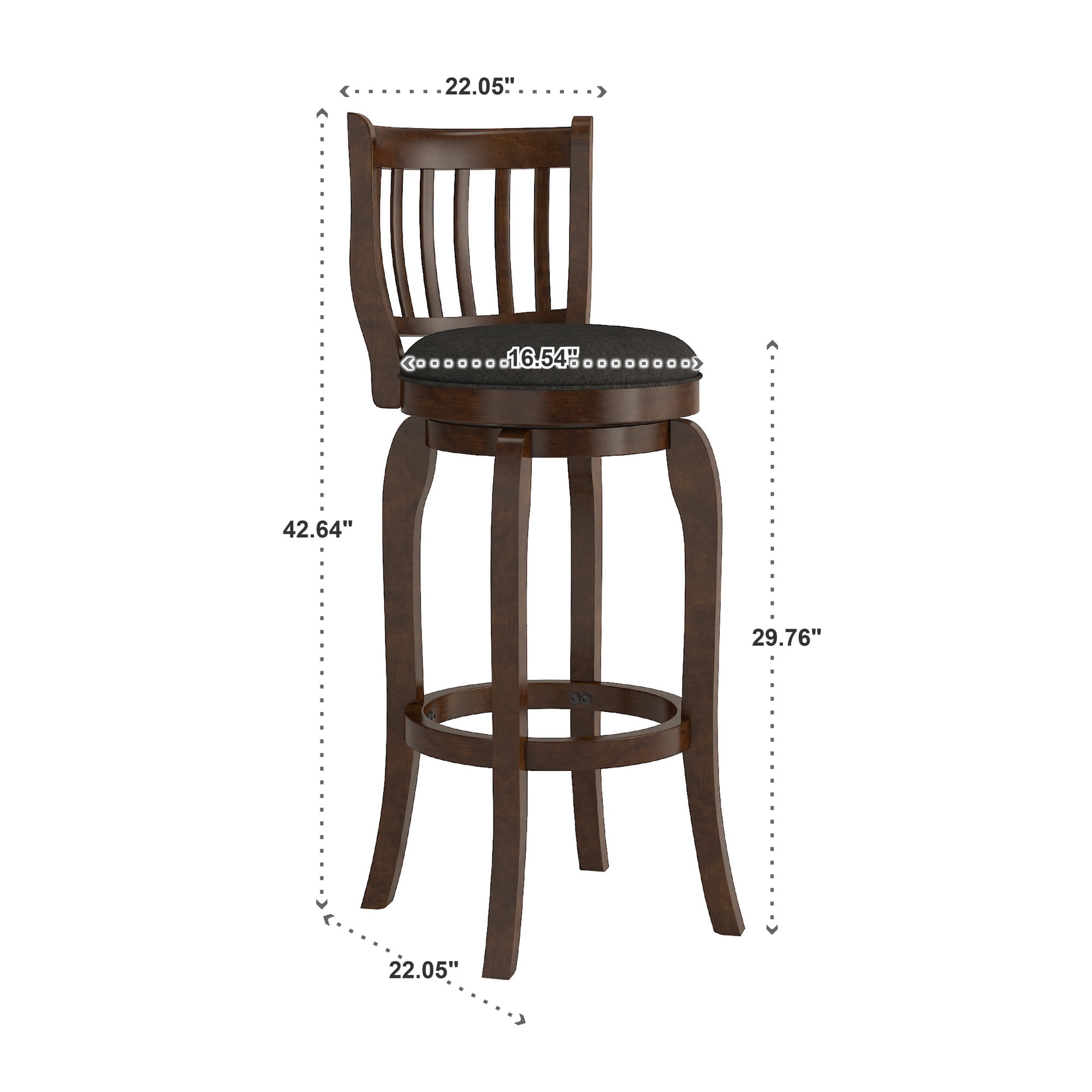 Weston Home Morgan Linen High Back Swivel Bar Height Stool, Dark Grey