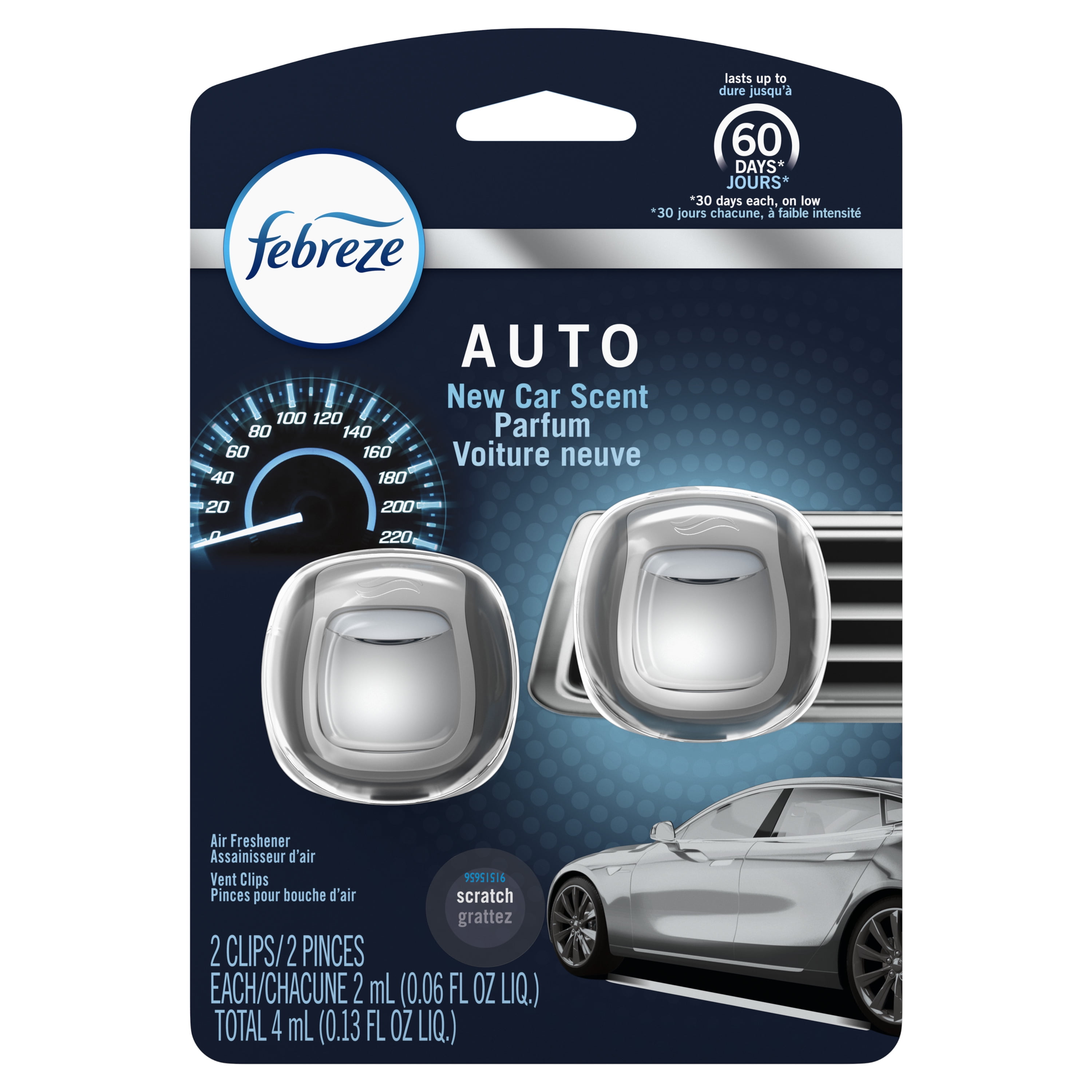 Febreze Car Odor-Eliminating Air Freshener, New Car Scent, 2 Ct