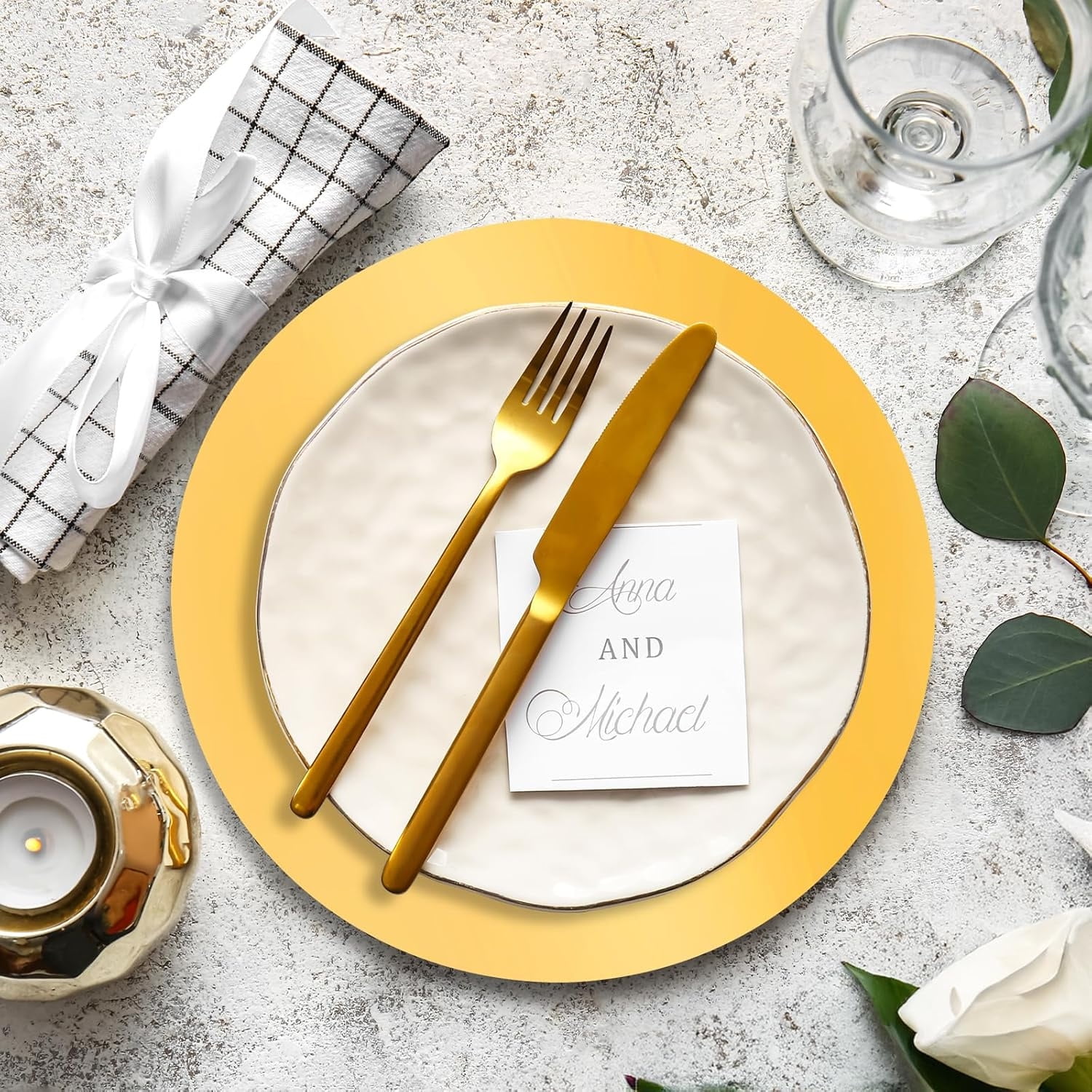 50 Pieces Gold Paper Placemats,Bexikou 13" Round Disposable Glitter Table Mats,Mirror Foil Decorative Place Mats for Wedding Holiday Party Christmas Dining Table Decor
