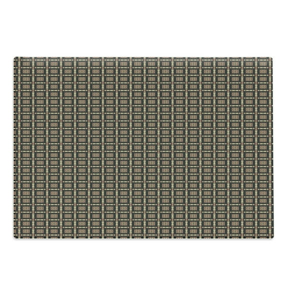 Abstract Cutting Board, Pattern of Retro Style Squares Checkered Design Geometrical Elements, Decorative Tempered Glass Cutting and Serving Board, Large Size, Black Vermilion Beige, by Ambesonne