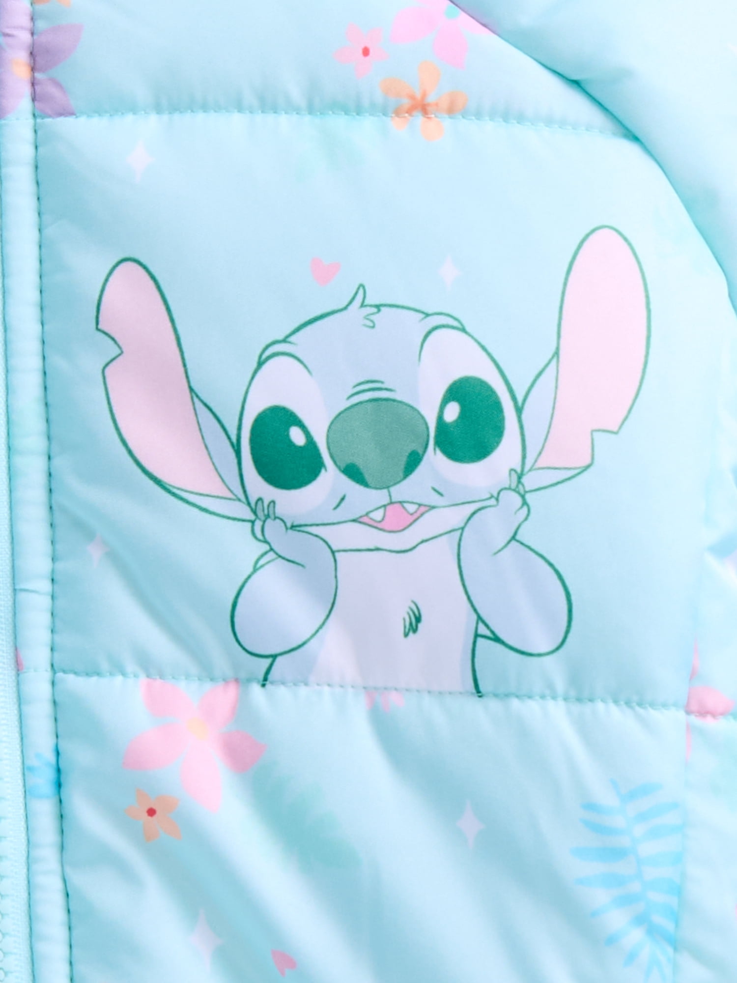 Disney Stitch Toddler Girls Hooded Puffer Jacket, Sizes 12M-5T