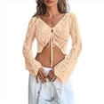 thumbnail image 2 of Suéter de Punto Estilo Bohemio con Hombros Descubiertos y Mangas Acampanadas para Mujer, Color Albaricoque, Talla L, 2 of 8