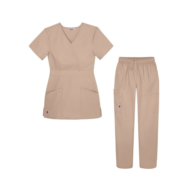 Sivvan Womens Scrub Set - Multi Pocket Cargo Pants & Stylish Mock Wrap Top