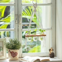 Glasseam Macrame Hanging Propagation Station with 3 Glass Globes: Boho Wall Terrarium Vase for Hydroponic Window Plants Ideal Gift for Plant Lovers Home Decor Woman Mom Beginner