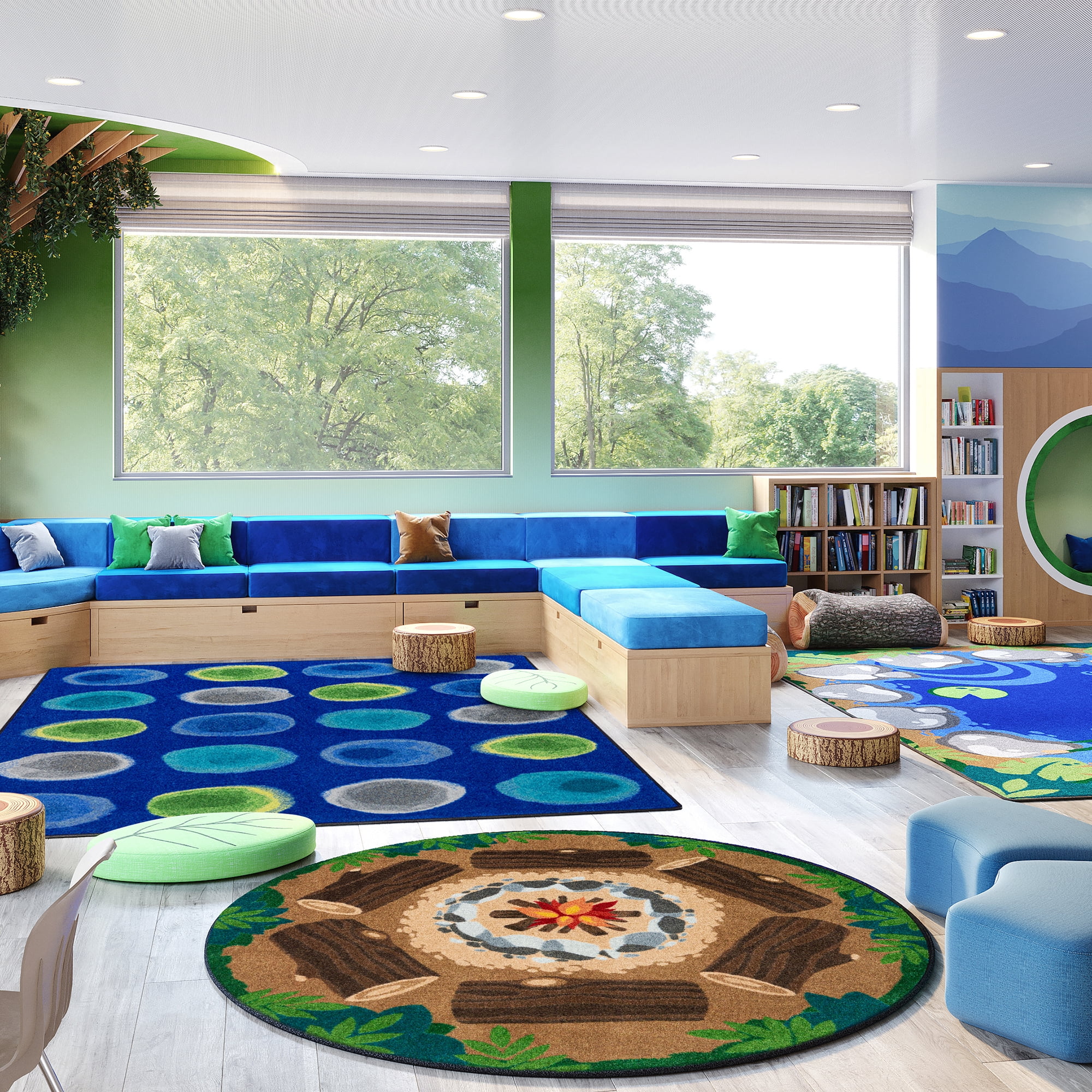 Joy Carpets Campfire Fun 5'4" Round Indoor Area Rug in Color Multi