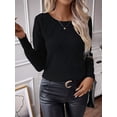 thumbnail image 6 of Womens Trendy Casual Crewneck Long Sleeve Cable Knit Light-Weight Oversized Fall Sweaters Pullover Tops Black M, 6 of 7