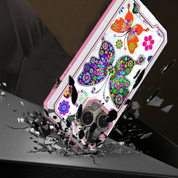 For iPhone 12 & iPhone 12 Pro METKASE Premium RANK Design Fused Hybrid in Slide-Out Package - Colorful Butterflies