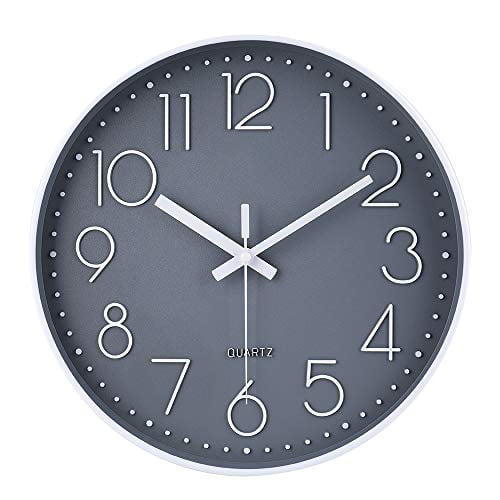 Black Wall Clock Silent Non-Ticking 12 Inch Quality Quartz Battery-Operated 
