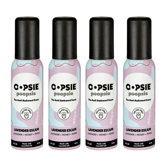 OOPSIE POOPSIE Lavender Escape Before & After You Go Toilet Spray 2oz 4-Pack Gift Set - Portable Odor Eliminator