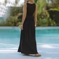 thumbnail image 3 of ZOELNIC Womens Sleeveless Maxi Long Dress Summer Crew Neck Ruched Pleated Flowy Dress, M, 3 of 4