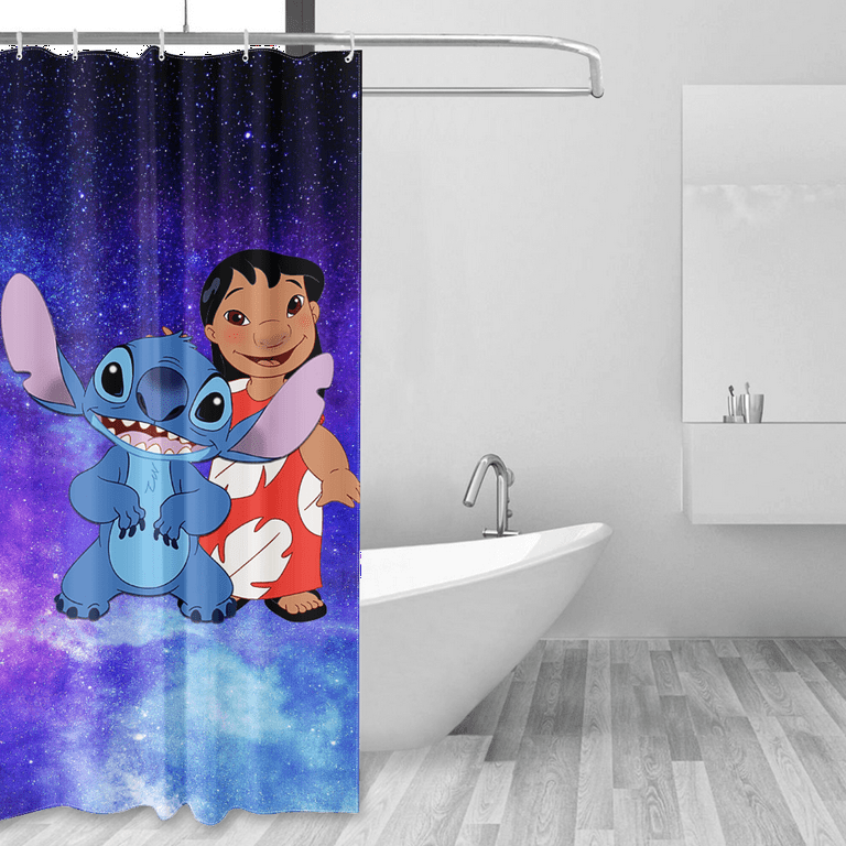 Lilo & Stitch Shower Curtain Polyester Fabric Thickened Bathroom Decor Set  Accessories Waterproof Shower Curtains Fabric Machine Washable with Hooks 