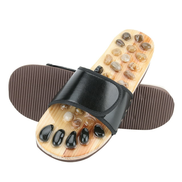 Zapatillas de masaje de pies Sandalia de piedra de guijarro Pies de acupuntura Zapatos de relajación Cuidado de la saludNegro 37-38