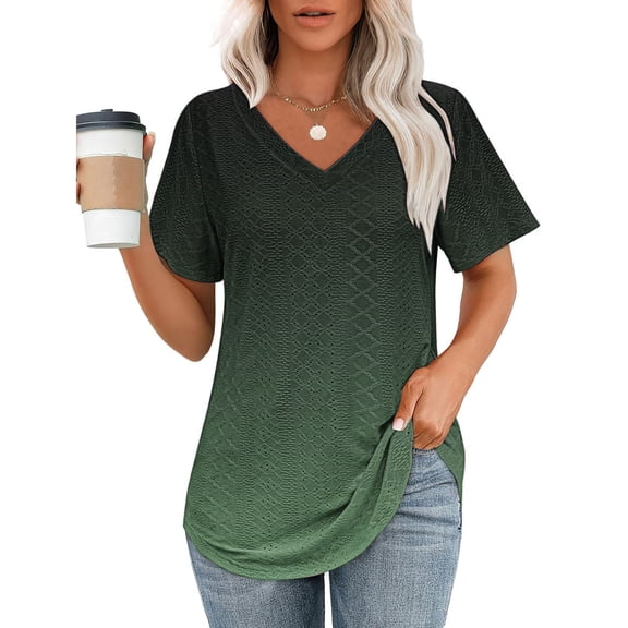Women's V-Neck Tee, Printed Summer Tops Short Sleeve, Casual Blouse with Soft Stretch Fabric, Comfortable Pullover for Daily Wear