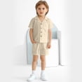 thumbnail image 3 of Usaibhir Baby Boy Cotton Linen Shorts Set Solid Color Short Sleeve Button Down T-Shirt Tops and Shorts Summer Outfit Clothes 12M-5T, 3 of 10