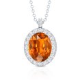 thumbnail image 2 of Rosec Jewels Oval Shape Lab Grown Orange Sapphire Pendant with Diamond Halo (AAAA Quality), 14K White Gold, 2 of 6