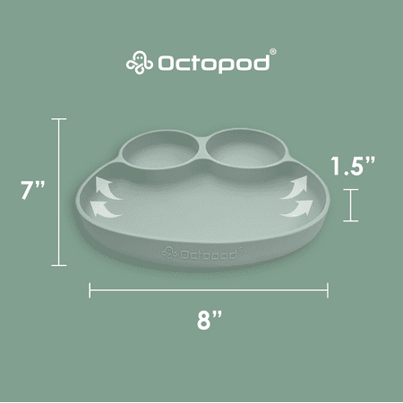 Abiie Octopod Frog Silicone Plates with Suction - Spill Proof, Easy to Clean - BPA-Free Bowl - Suction Plates for Baby and Toddler - Training & Feeding Divided Grip Dish (Sage Green)