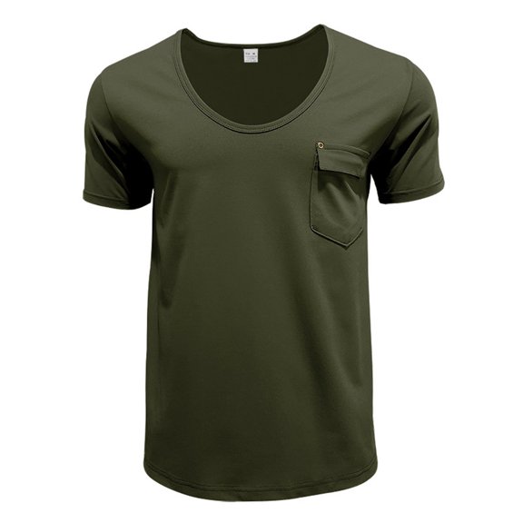 ZHOGXU Men's T Shirt Summer Short Sleeved Crew Neck Solid Color Pocket Comfortable Breathable Top For Casual Daily Wear,Army Green,L