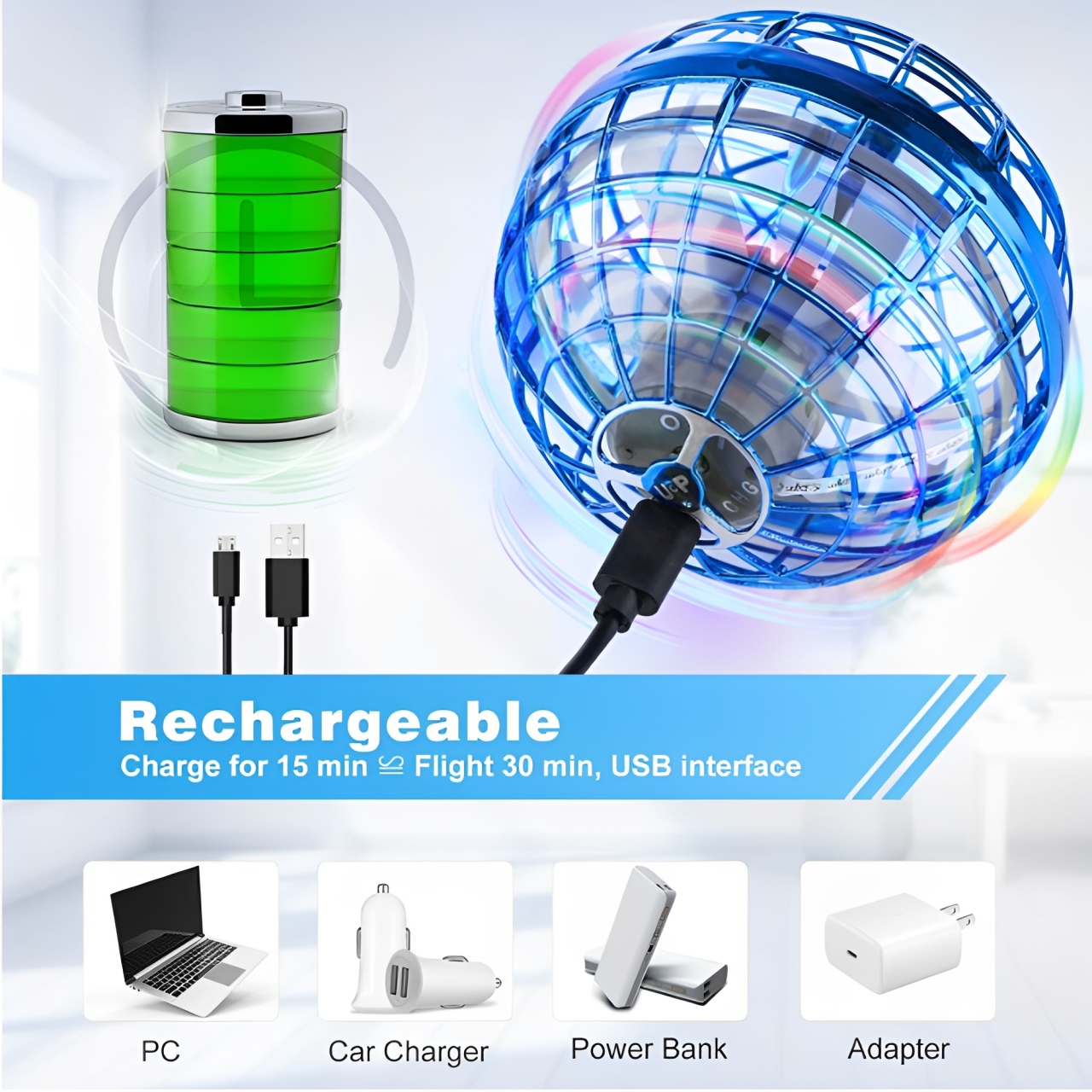 2PCS Flying Orb Ball, Magic Hover Spinner with Dazzling Lights, Hand Controlled Mini Drone Cosmic Globe Spinning, Cool Stuff for Boys Girls Teens Indoor Outdoor