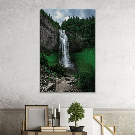 wall26 Canvas Wall Art - Waterfall on The Cliff in The Forest - Giclee Print Gallery Wrap Modern Home Decor Ready to Hang - 32x48 inches