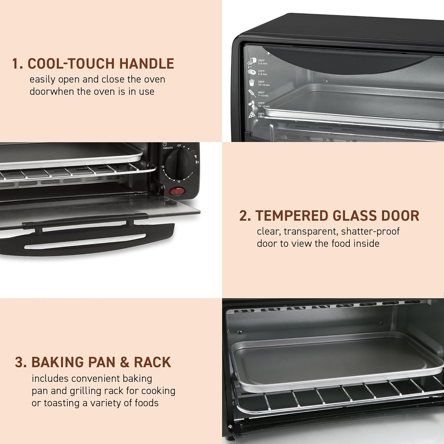 ETO236 Personal Compact 2 Slice Countertop Toaster Oven with 15 Minute Timer & Adjustable Temperature, Bake, Broil, & Toast, Black