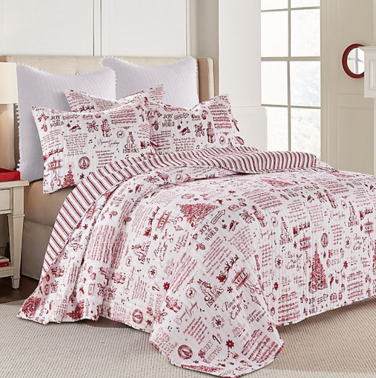 Merry Christmas Holiday Red & White Scripted Full / Queen Quilt Set (3 Piece Bedding) - Walmart 