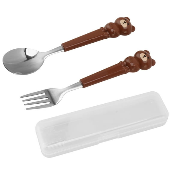 2-Piece Bear Design Kids Utensil Set, Stainless Steel Fork & Spoon for Children