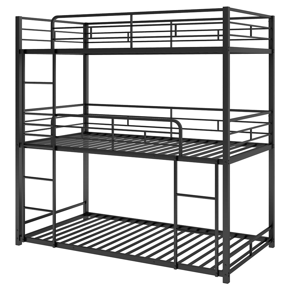 Kadyn Metal Triple Bunk Bed, Twin Over Twin Over Twin Bunk Bed, Heavy Duty Steel Frame, Black