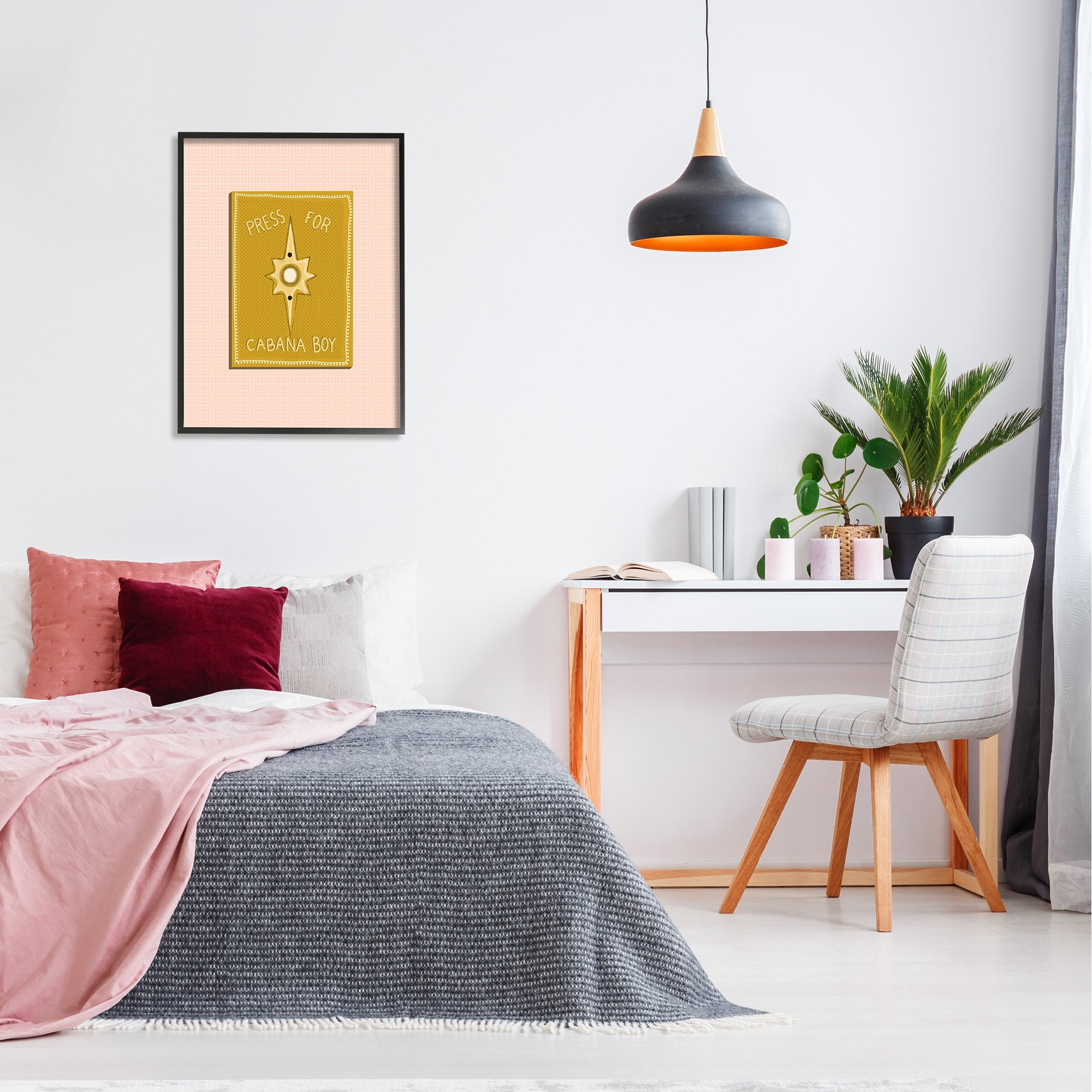 Stupell Industries Press For Cabana Boy Witty Pink Text Button Framed Wall Art, 24 x 30, Design by Jen Bucheli