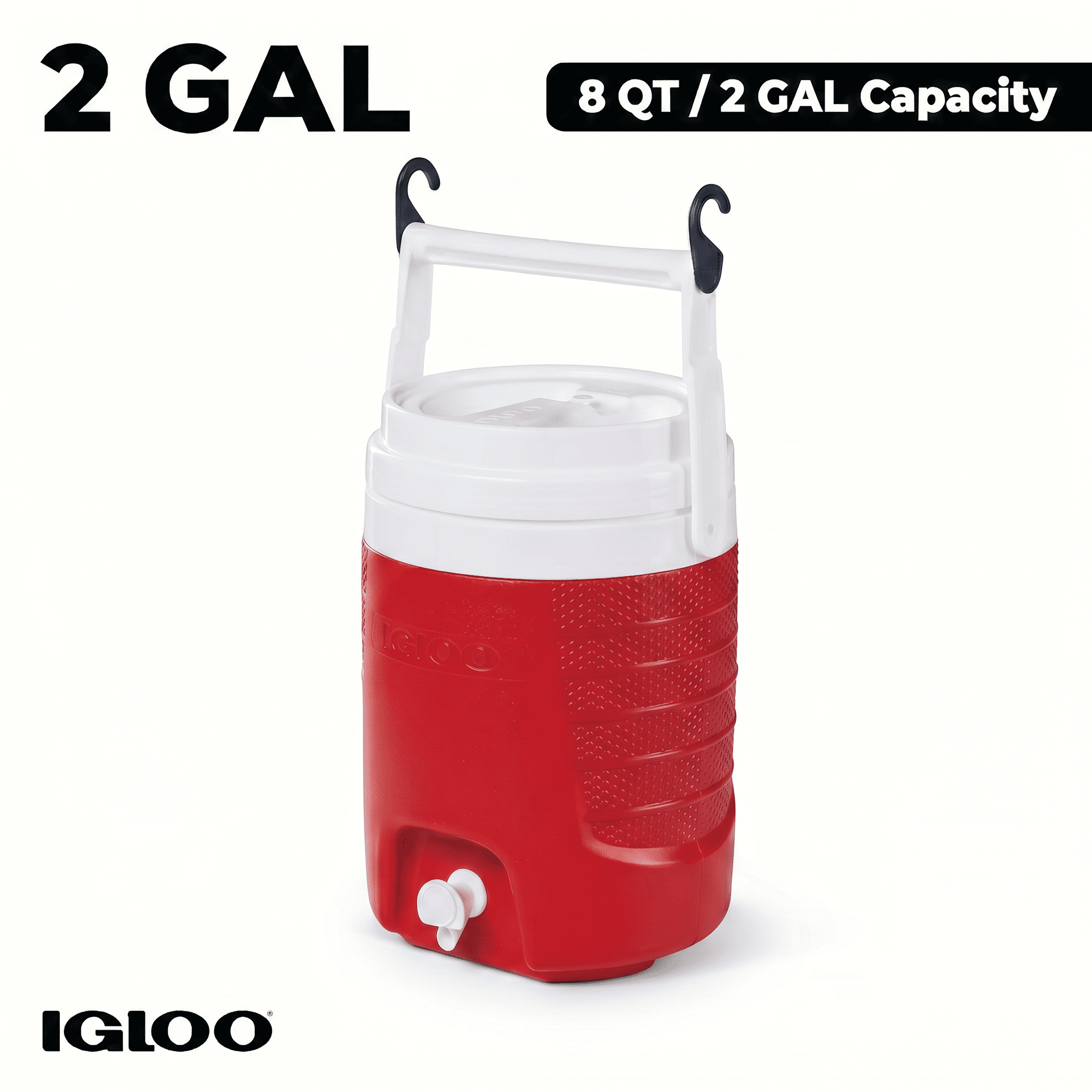 (2 pack) Igloo 2 Gallon Sports Plastic Beverage Jug with Hooks, Red