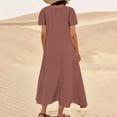 thumbnail image 5 of Women's Solid Color Short Sleeved Linen Dress Long Skirt, 5 of 5
