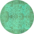 thumbnail image 1 of Ahgly Company Machine Washable Indoor Round Oriental Turquoise Blue Traditional Area Rugs, 7' Round, 1 of 4