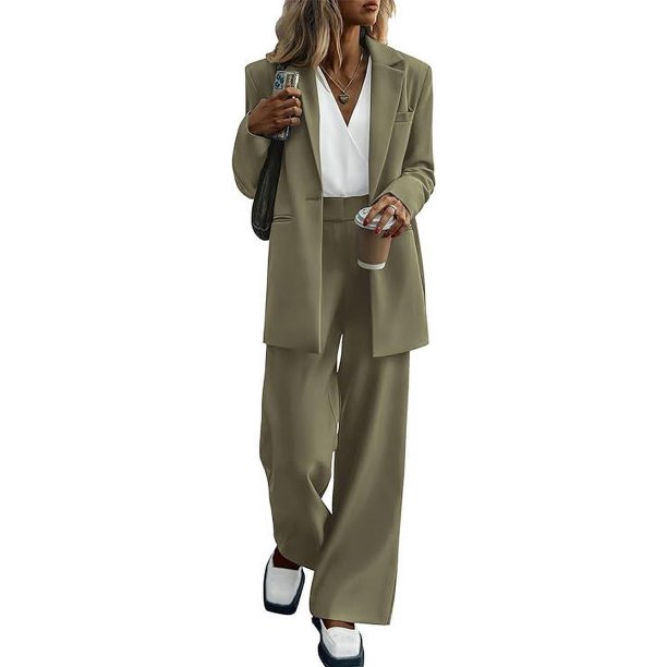 Trouser suit women elegant business suit set 2-piece, solid color slim fit festive blazer wide leg pants two-piece sporty trouser suit modern casual striped solid color sporty streetwear