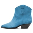 thumbnail image 2 of FSJ Women Western Cowboy Cowgirl Stacked Low Heel Short Boots Faux Suede Pointed Close Toe Pull On Retro Ankle Booties Formal Outfit Shoes Size 9.5 Blue, 2 of 4