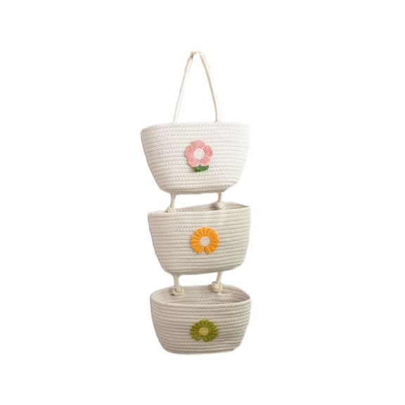 Cute Cartoon Animal 3-Tier Hanging Storage Basket - Decorative Organizer for Bedroom/Living Room/Entryway, Handmade Flower Storage Rack