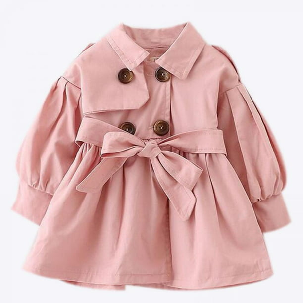 Lovebay Toddler Baby Girl Spring Double Breasted Belted Trench Coat Dress Windbreaker Outerwear 2-5 Years