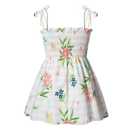 

THE WILD Girls Dresses Casual Spaghetti Strap Ruffled Printed Square Neck Sleeveless Midi Prom Dress Pink