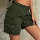 thumbnail image 2 of Pantalones Elásticos de Cintura para las Mujeres de Moda Casual Pantalones Cortos de Color Sólido con Cremallera de Bolsillo Dibujo Cómodo, 2 of 6