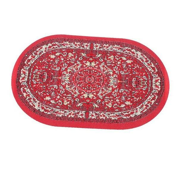 Alfombra para casa de muñecas 1/12, alfombra en miniatura, micropaisaje, juego de simulación, minialfombra turca para el suelo, decoración del Rojo