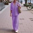 thumbnail image 2 of Womens Two Piece Set Long Sleeve Shirt Wide Leg Pants Casual Solid Color Spring Fall Outfit L, 2 of 3