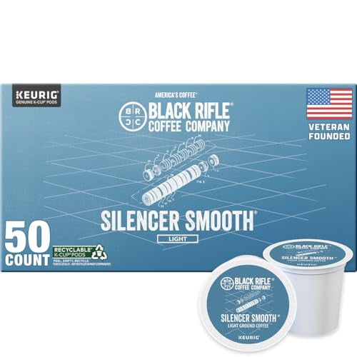 Black Rifle Coffee Company Silencer Smooth, 50 Count, Light Roast K Cups - Single Serve K Cups Coffee Pods - Kcup Pods Compatible with Keurig 1.0 & 2.0 - Made from Arabica Beans