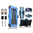 thumbnail image 1 of Value Pack for 5.7" Motorola Moto G6 Play, Moto G6 Forge Hybrid Belt Clip Shock Resistant Holster Rotatable Kickstands Absorber Rugged Defender Cover Dual Layers Armor Bumper Clear Hard Case + Blue, 1 of 4