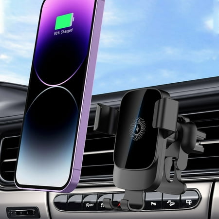Wireless Charger Cargador inalámbrico inteligente para vehículos, carga rápida de 15 W, salida QC3.0 tipo C, giratorio 360°, navegación para automóvil compatible con iOS y Android